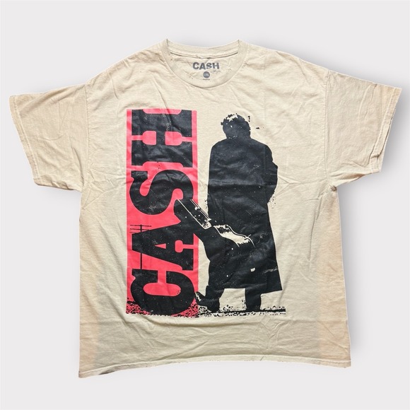 Johnny Cash Other - Johnny Cash Graphic T-Shirt Mens L/XL Tan Pink Man In Black Garment Dyed New